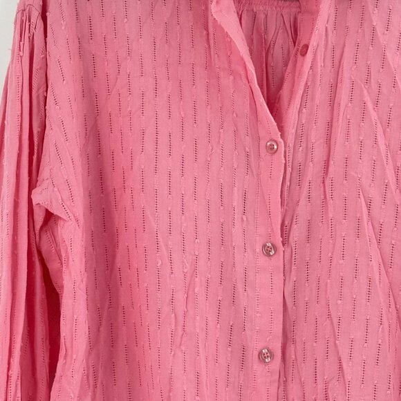 Womens Sheer Pink Button-Up Shirt S Textured Stripe Pattern Long Sleeve - Picture 5 of 9